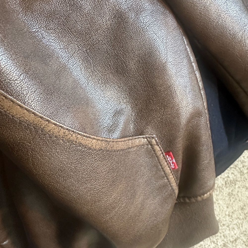 Levi’s Brown Faux Leather Hooded Jacket L - Picture 4 of 9